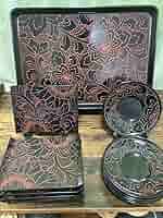 リ*ィ様 輪島塗 お手元箱 沈朱牡丹彫 牡丹文様 角盆 角皿　ボタン 茶托 煎茶 Amazon.co.jp: 輪島塗 お手元箱 沈朱牡丹彫 牡丹文様 角盆 角皿